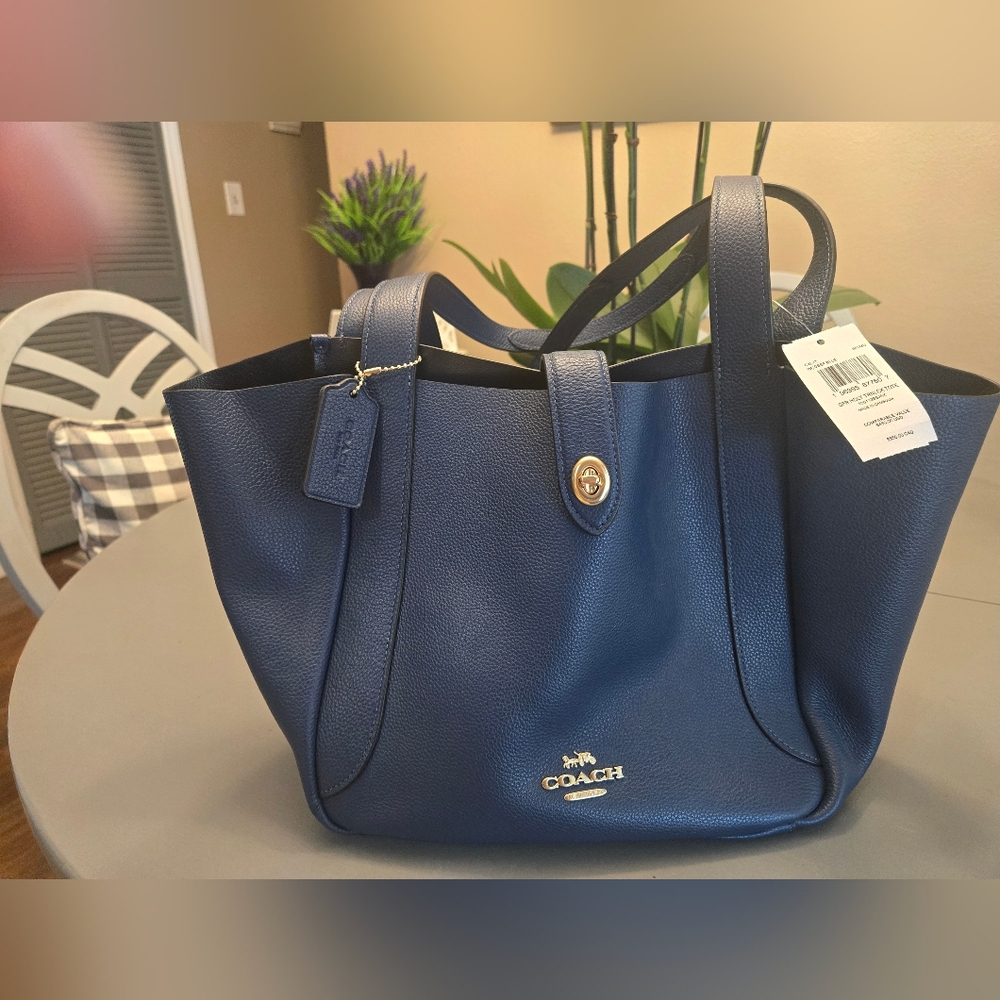 Coach Navy Blue HADLEY TURNLOCK Leather Tote. Dust Bag Included